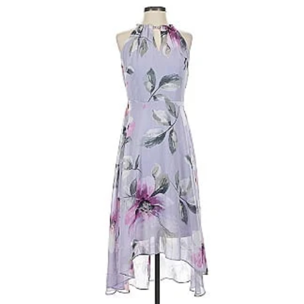 White House Black Market Floral Soft Halter Dress Lavender Size 6 - Picture 5 of 8